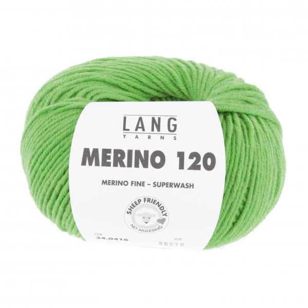 Ein Knäul Merino 120 in Farbe 416 Giftgrün